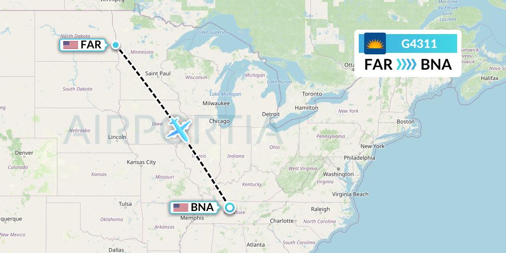 G4311 Allegiant Air Flight Map: Fargo to Nashville