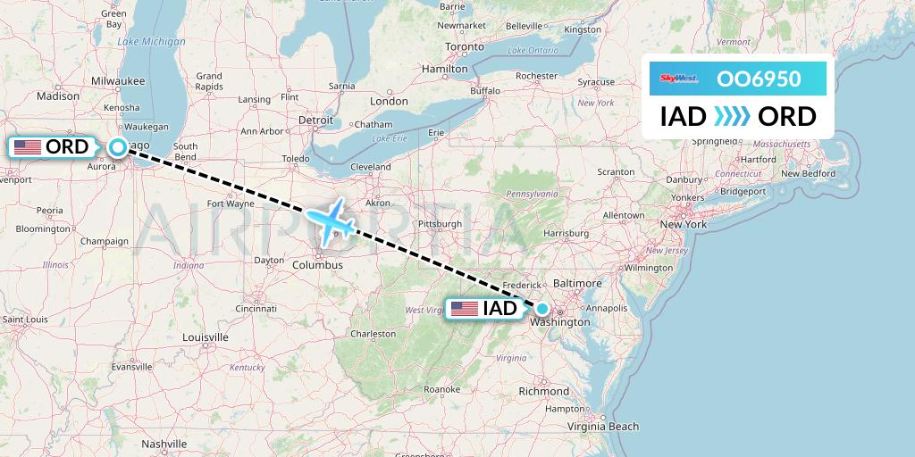 OO6950 SkyWest Airlines Flight Map: Washington to Chicago