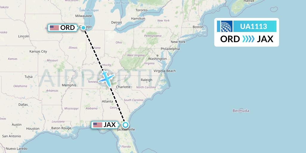 UA1113 United Airlines Flight Map: Chicago to Jacksonville