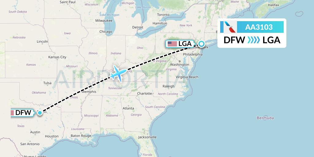 AA3103 American Airlines Flight Map: Dallas to New York