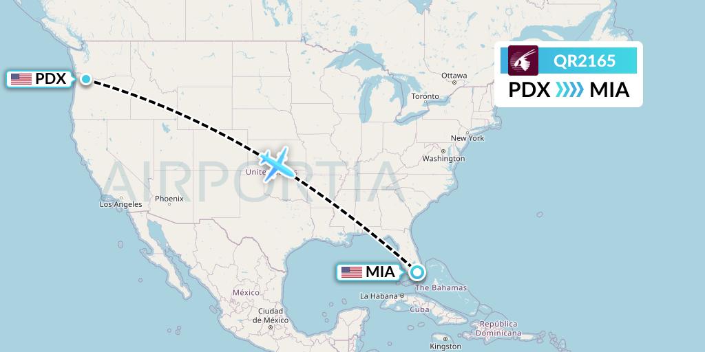 QR2165 Qatar Airways Flight Map: Portland to Miami