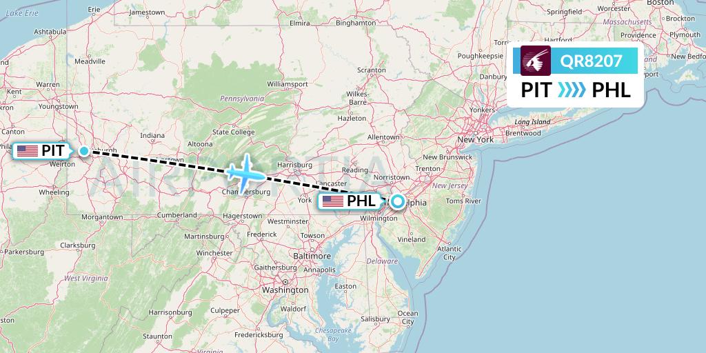 QR8207 Qatar Airways Flight Map: Pittsburgh to Philadelphia