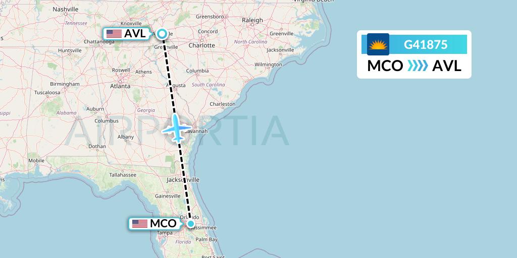 G41875 Allegiant Air Flight Map: Orlando to Asheville