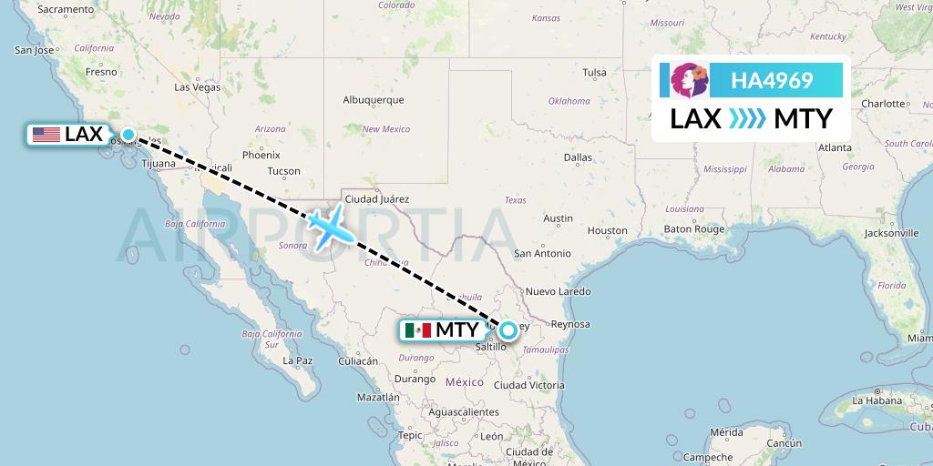 HA4969 Hawaiian Airlines Flight Map: Los Angeles to Monterrey