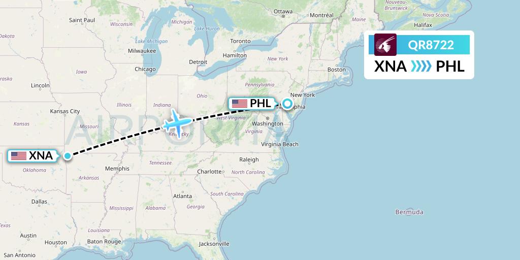 QR8722 Qatar Airways Flight Map: Bentonville to Philadelphia