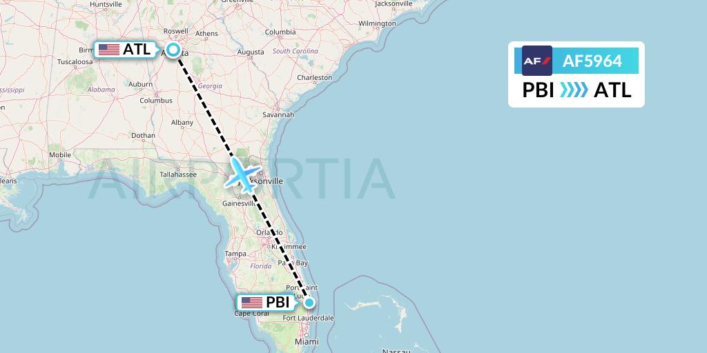 AF5964 Air France Flight Map: West Palm Beach to Atlanta