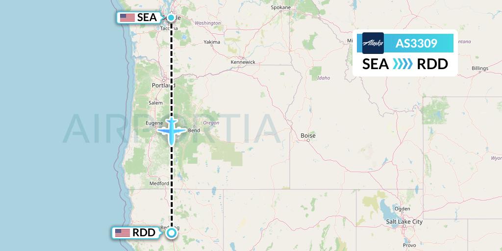 AS3309 Alaska Airlines Flight Map: Seattle to Redding