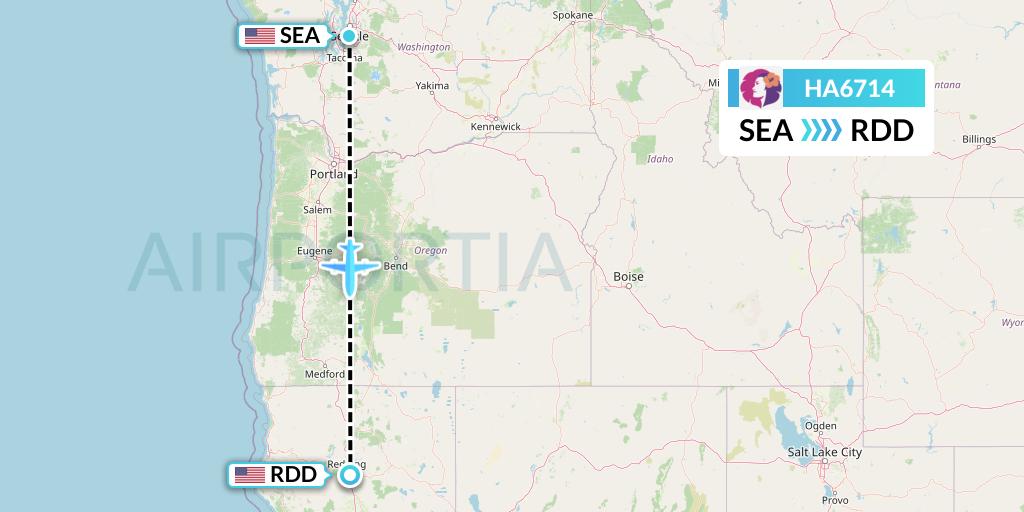 HA6714 Hawaiian Airlines Flight Map: Seattle to Redding