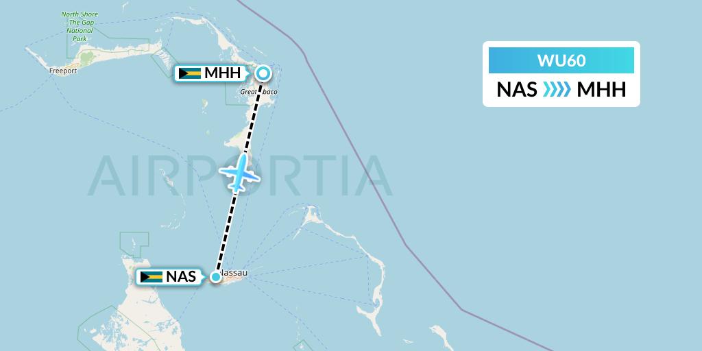 WU60 Western Air Flight Map: Nassau to Marsh Harbour