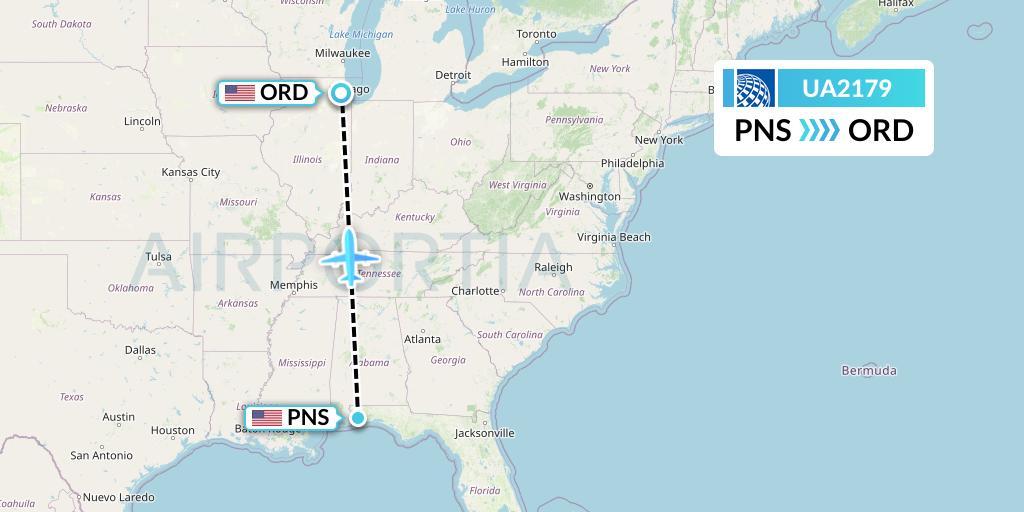 UA2179 United Airlines Flight Map: Pensacola to Chicago