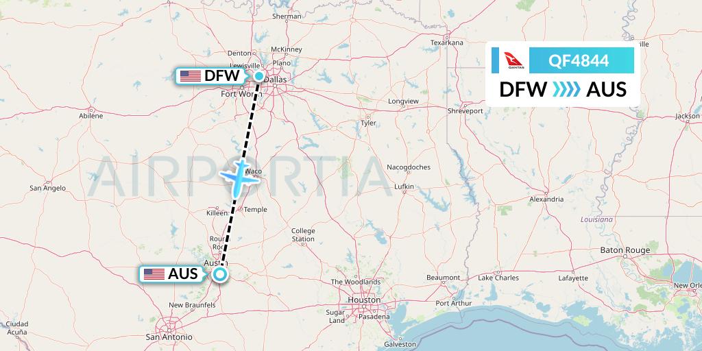 QF4844 Qantas Flight Map: Dallas to Austin