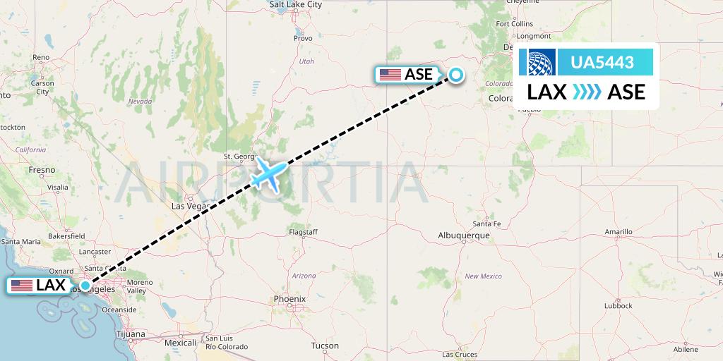 UA5443 United Airlines Flight Map: Los Angeles to Aspen
