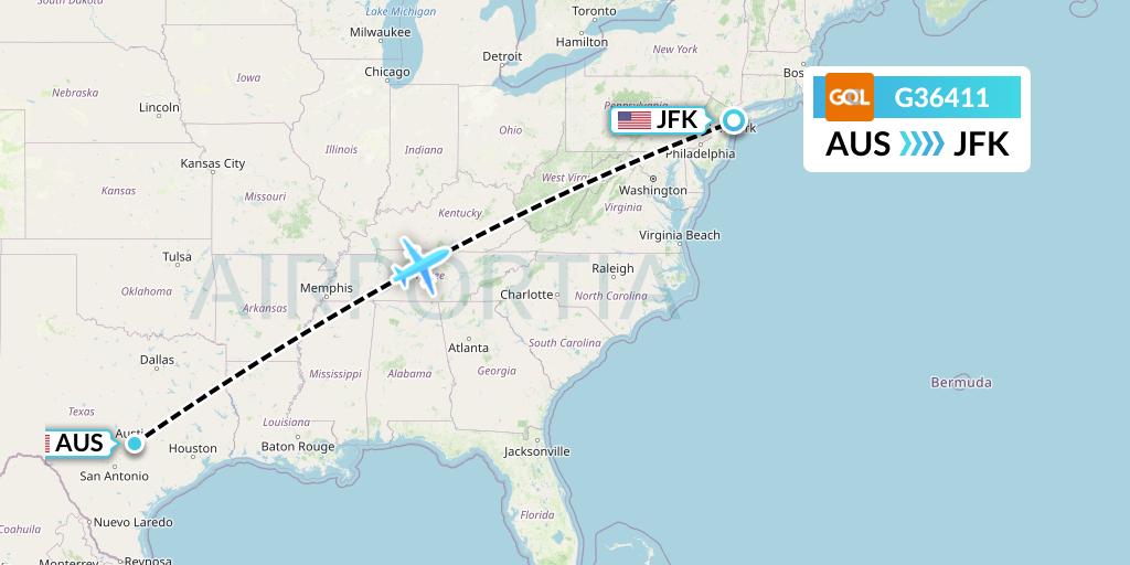 G36411 GOL Transportes Aeros Flight Map: Austin to New York