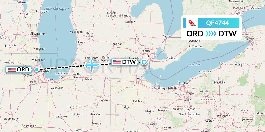 QF4744 Qantas Flight Map: Chicago to Detroit