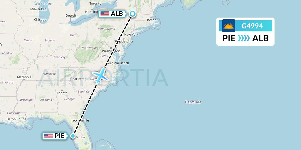G4994 Allegiant Air Flight Map: St. Petersburg to Albany