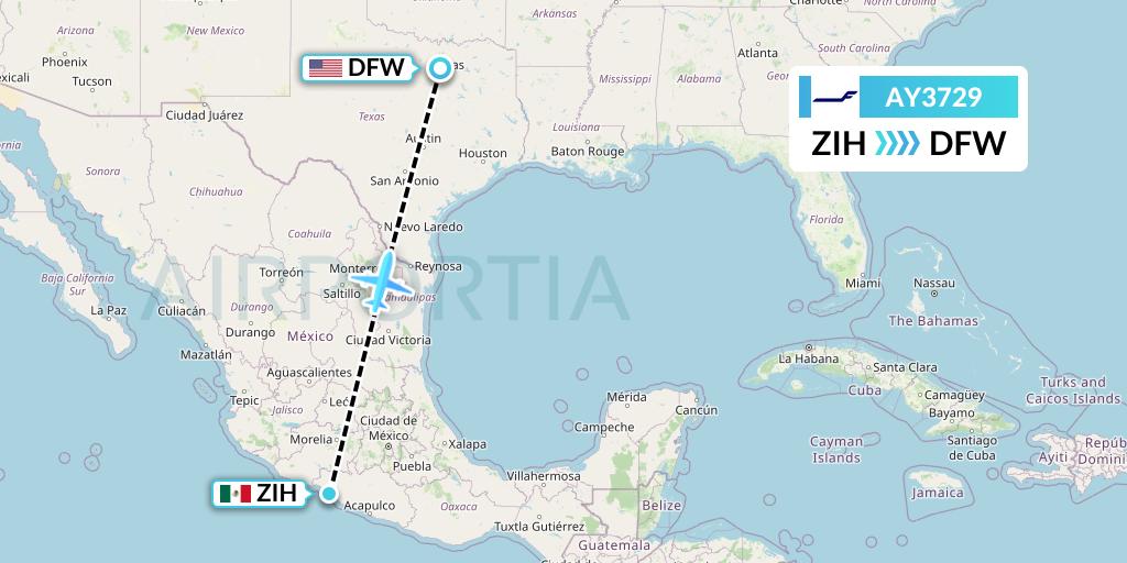 AY3729 Finnair Flight Map: Zihuatanejo to Dallas