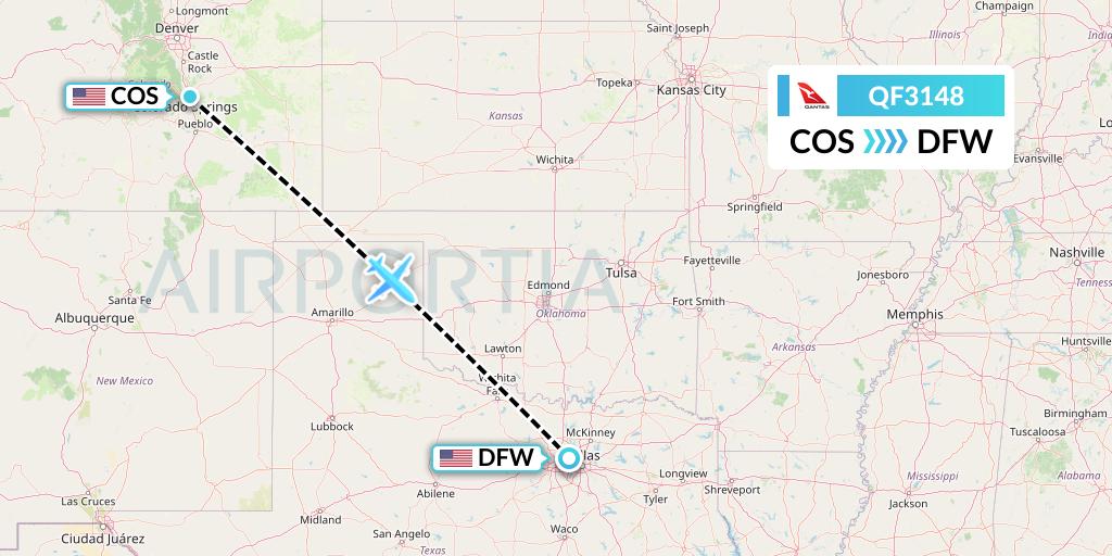 QF3148 Qantas Flight Map: Colorado Springs to Dallas