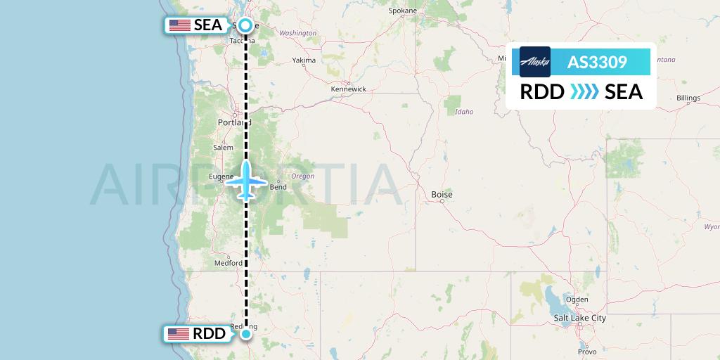AS3309 Alaska Airlines Flight Map: Redding to Seattle