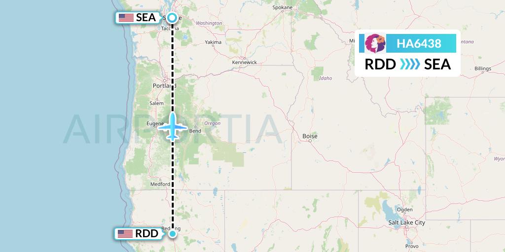 HA6438 Hawaiian Airlines Flight Map: Redding to Seattle