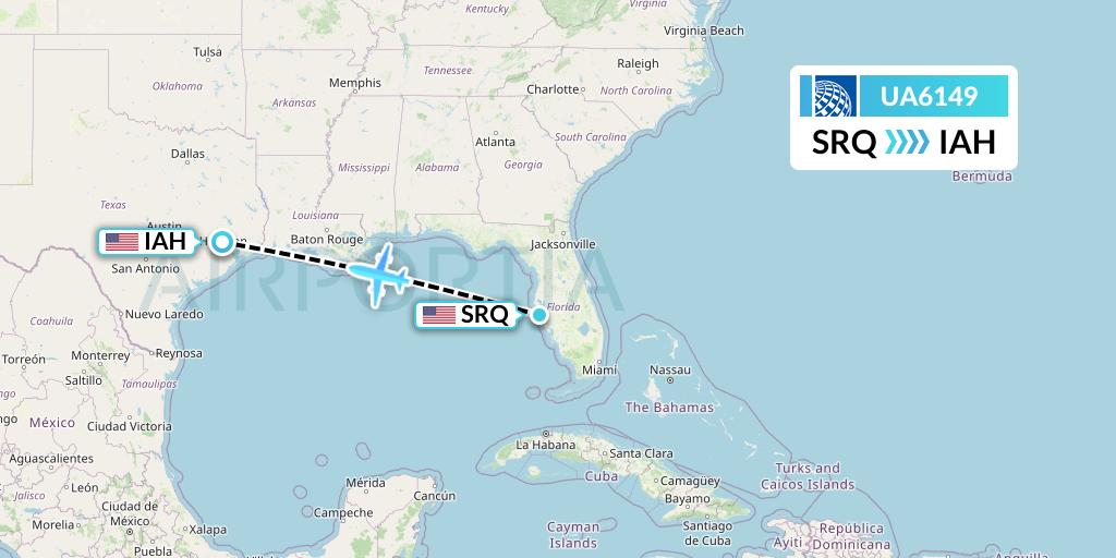 UA6149 United Airlines Flight Map: Sarasota to Houston