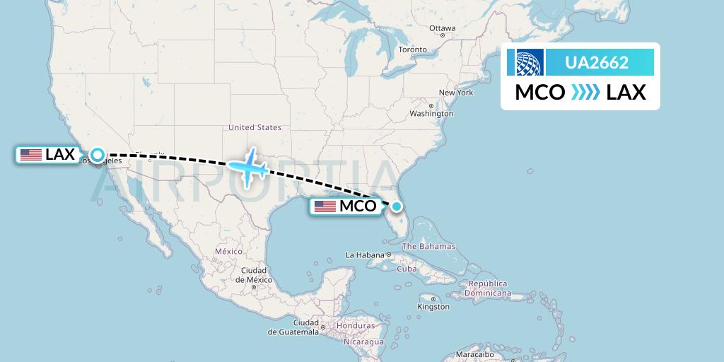 UA2662 United Airlines Flight Map: Orlando to Los Angeles