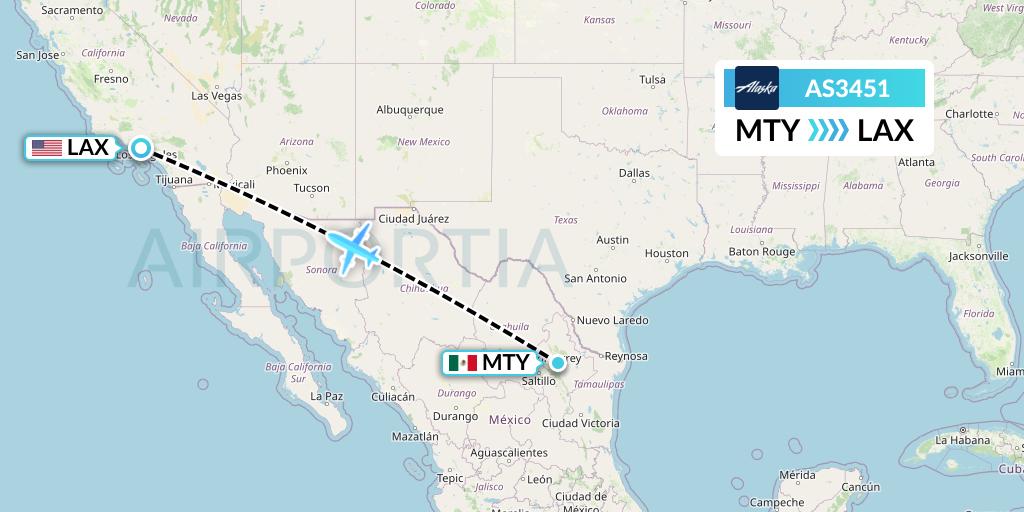 AS3451 Alaska Airlines Flight Map: Monterrey to Los Angeles