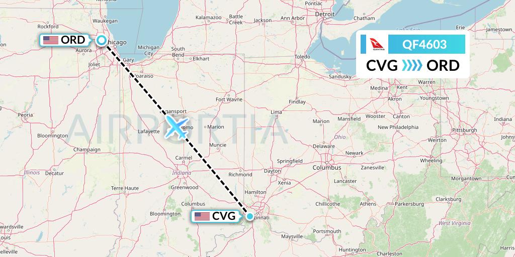 QF4603 Qantas Flight Map: Cincinnati to Chicago