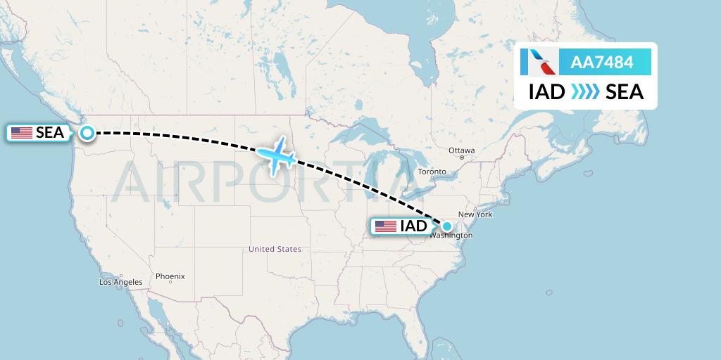AA7484 American Airlines Flight Map: Washington to Seattle
