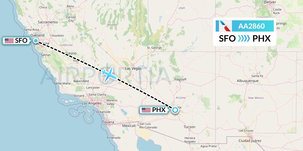 AA2860 American Airlines Flight Map: San Francisco to Phoenix