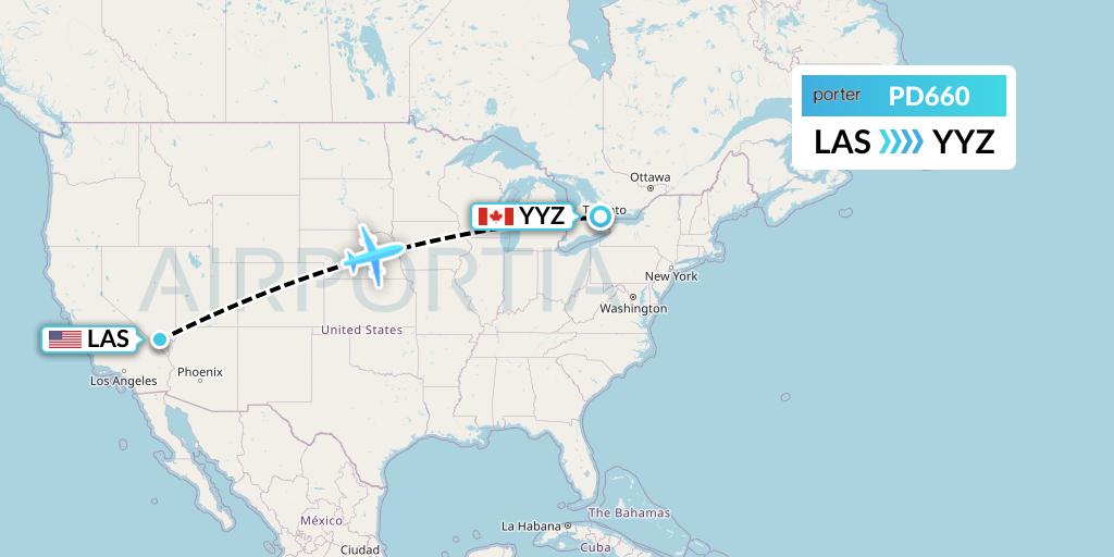 PD660 Porter Airlines Flight Map: Las Vegas to Toronto