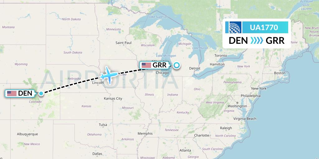 UA1770 United Airlines Flight Map: Denver to Grand Rapids