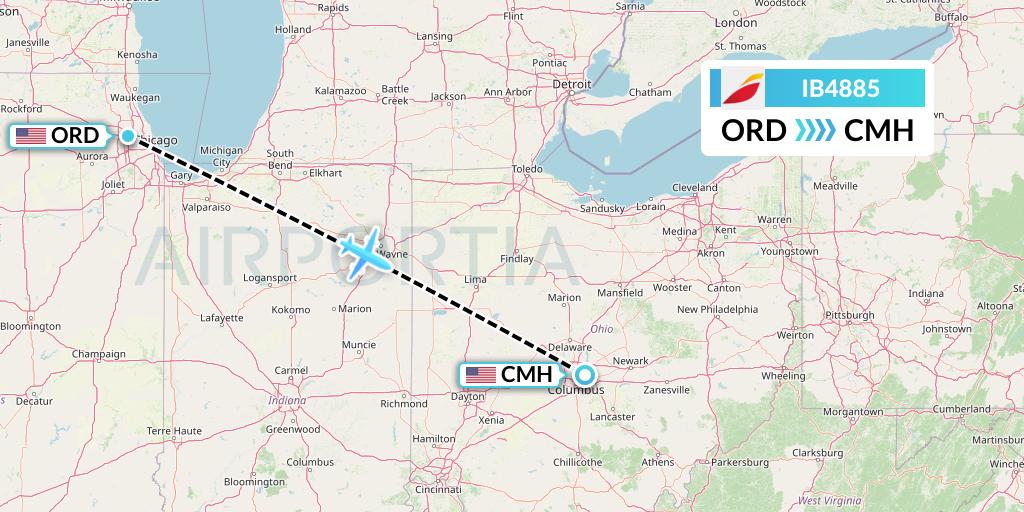 IB4885 Iberia Flight Map: Chicago to Columbus