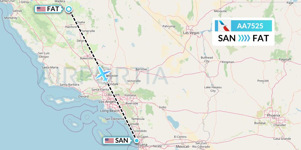 AA7525 American Airlines Flight Map: San Diego to Fresno