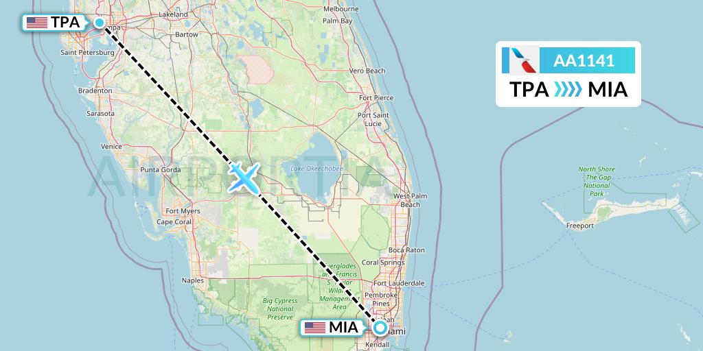 AA1141 American Airlines Flight Map: Tampa to Miami