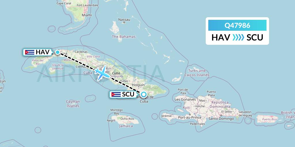 Q47986 Euroairlines Flight Map: Havana to Santiago de Cuba