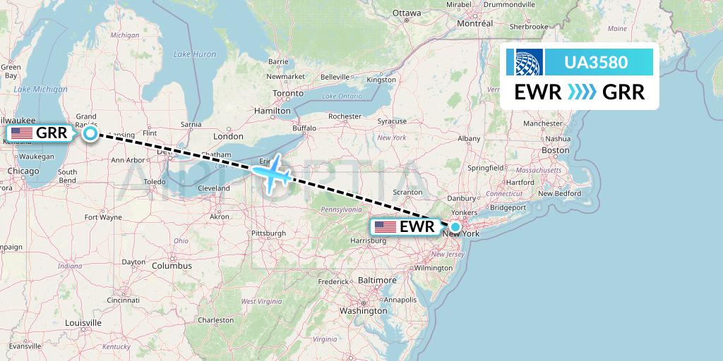 UA3580 United Airlines Flight Map: New York to Grand Rapids