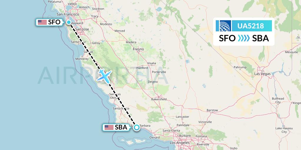 UA5218 United Airlines Flight Map: San Francisco to Santa Barbara