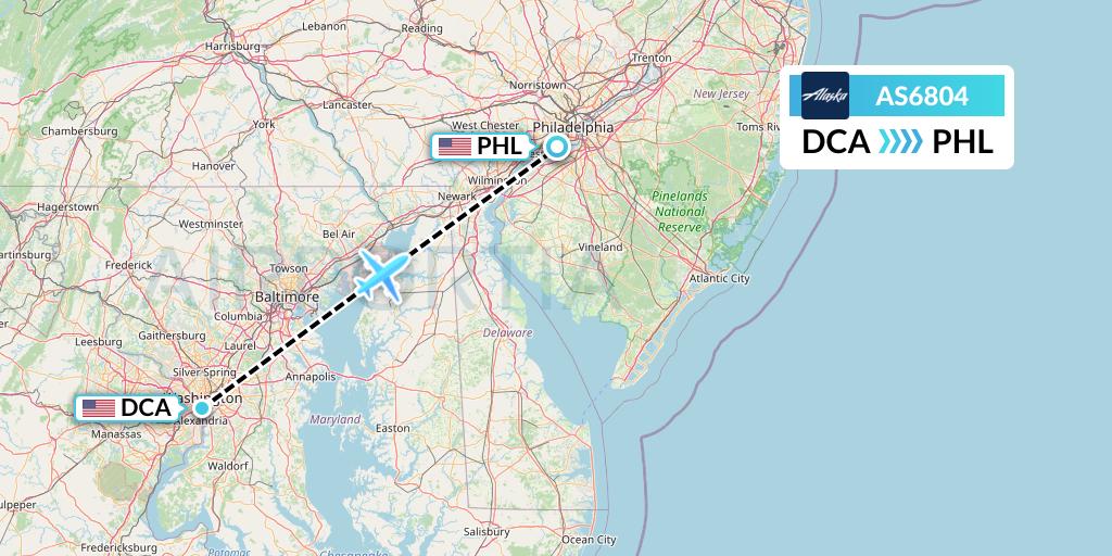 AS6804 Alaska Airlines Flight Map: Washington to Philadelphia