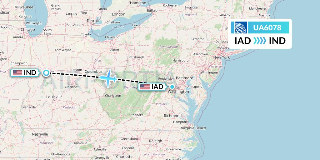 UA6078 United Airlines Flight Map: Washington to Indianapolis
