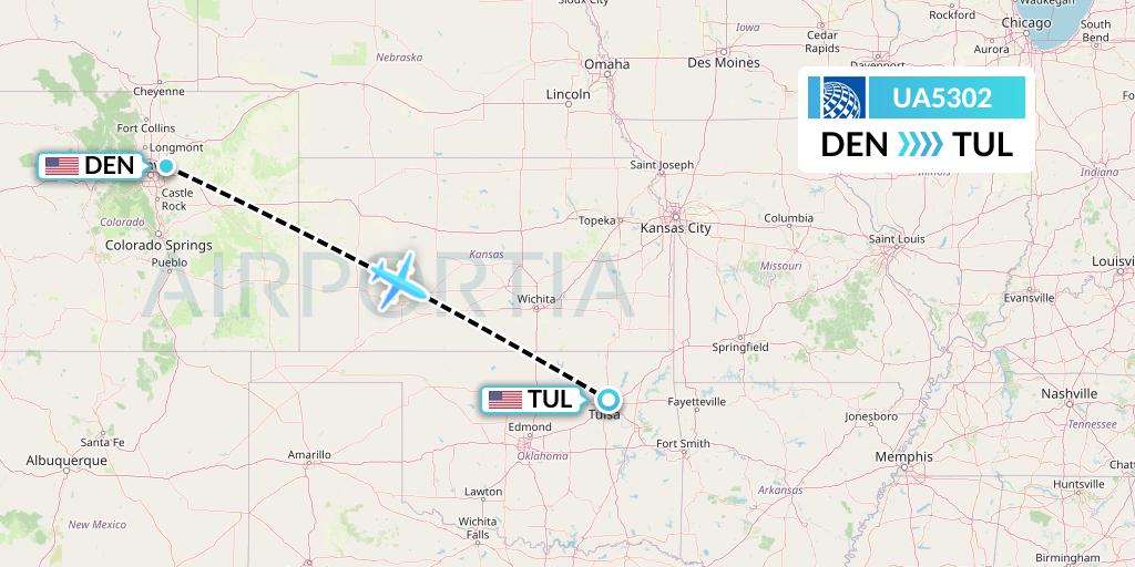 UA5302 United Airlines Flight Map: Denver to Tulsa