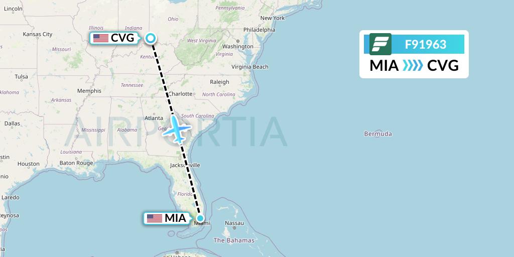 F91963 Frontier Airlines Flight Map: Miami to Cincinnati