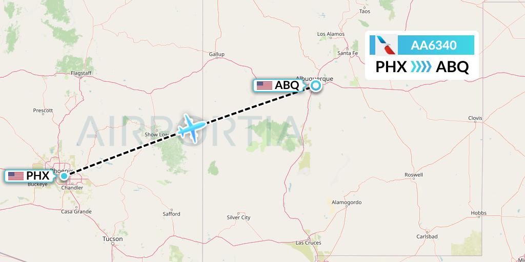 AA6340 American Airlines Flight Map: Phoenix to Albuquerque