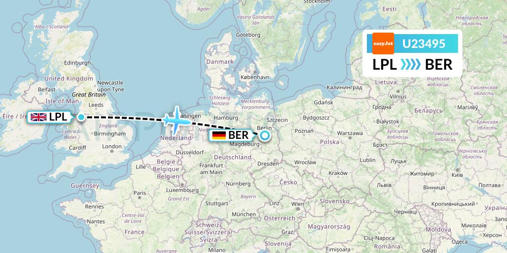 U23495 EasyJet Flight Map: Liverpool to Berlin