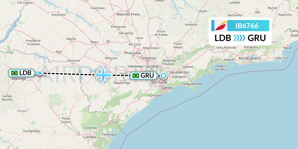 IB6766 Iberia Flight Map: Londrina to Sao Paulo