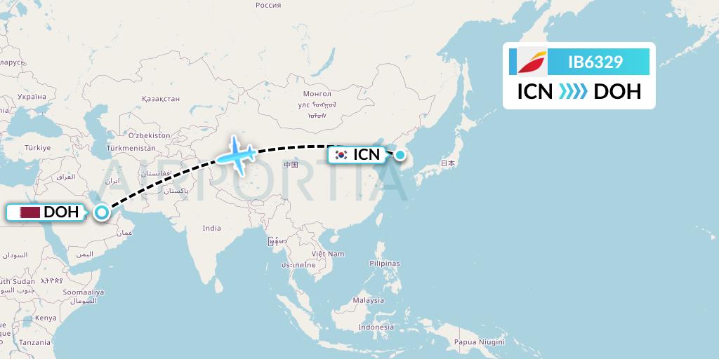 IB6329 Iberia Flight Map: Seoul to Doha