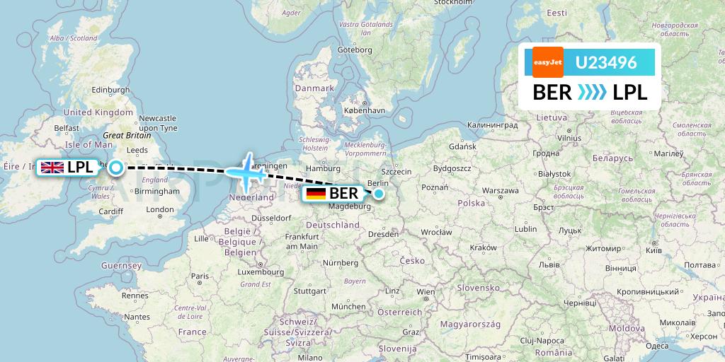 U23496 EasyJet Flight Map: Berlin to Liverpool