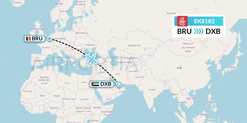 EK8182 Emirates Flight Map: Brussels to Dubai