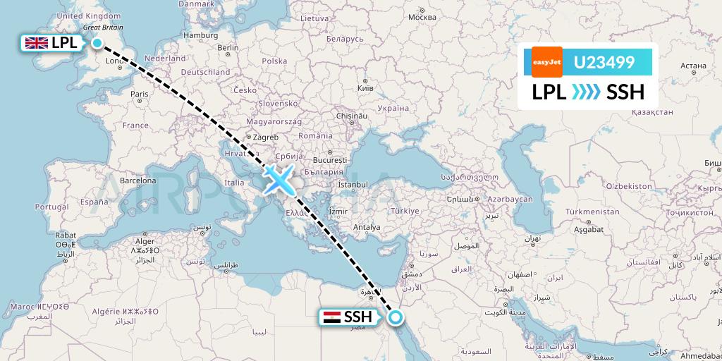 U23499 EasyJet Flight Map: Liverpool to Sharm el-Sheikh