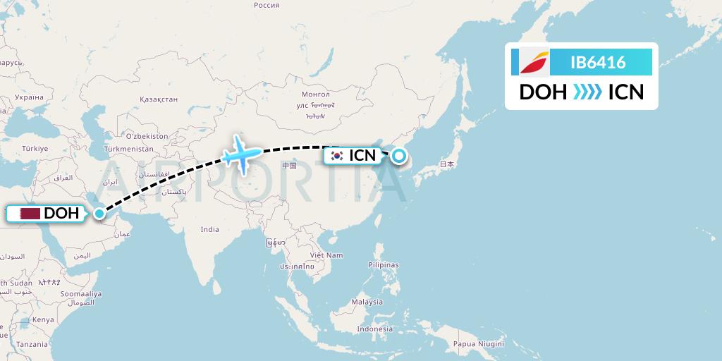 IB6416 Iberia Flight Map: Doha to Seoul