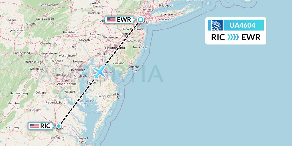 UA4604 United Airlines Flight Map: Richmond to New York